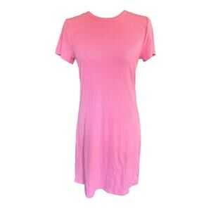 Athleta Signature Rib Tee Dress Pink Medium Athleisure Stretch Casual Colorful